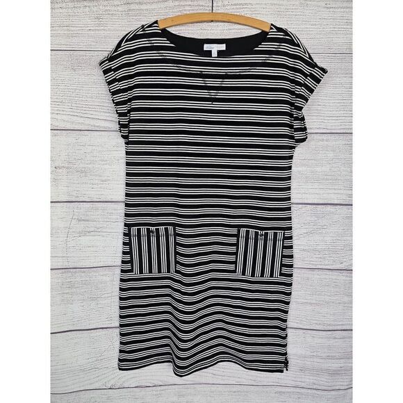 Hello Saturday Talbots Factory Striped Short Sleeve Dress Black & White Size MP - Picture 1 of 4